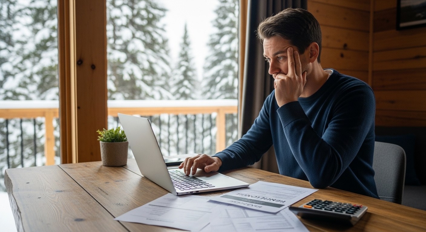 Chalet owner reviewing Airbnb revenue and expenses while calculating real rental profitability
