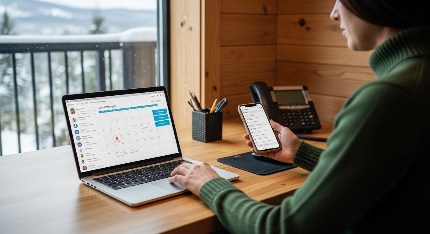 Property manager monitoring Airbnb guest messages and booking calendar for a Mont-Tremblant chalet
