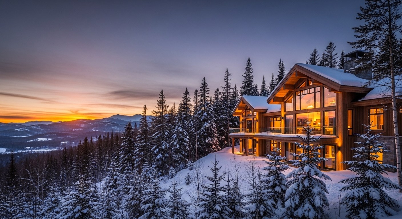 Luxury chalet in Mont-Tremblant surrounded by snowy Laurentides landscape representing hands-off short term rental management