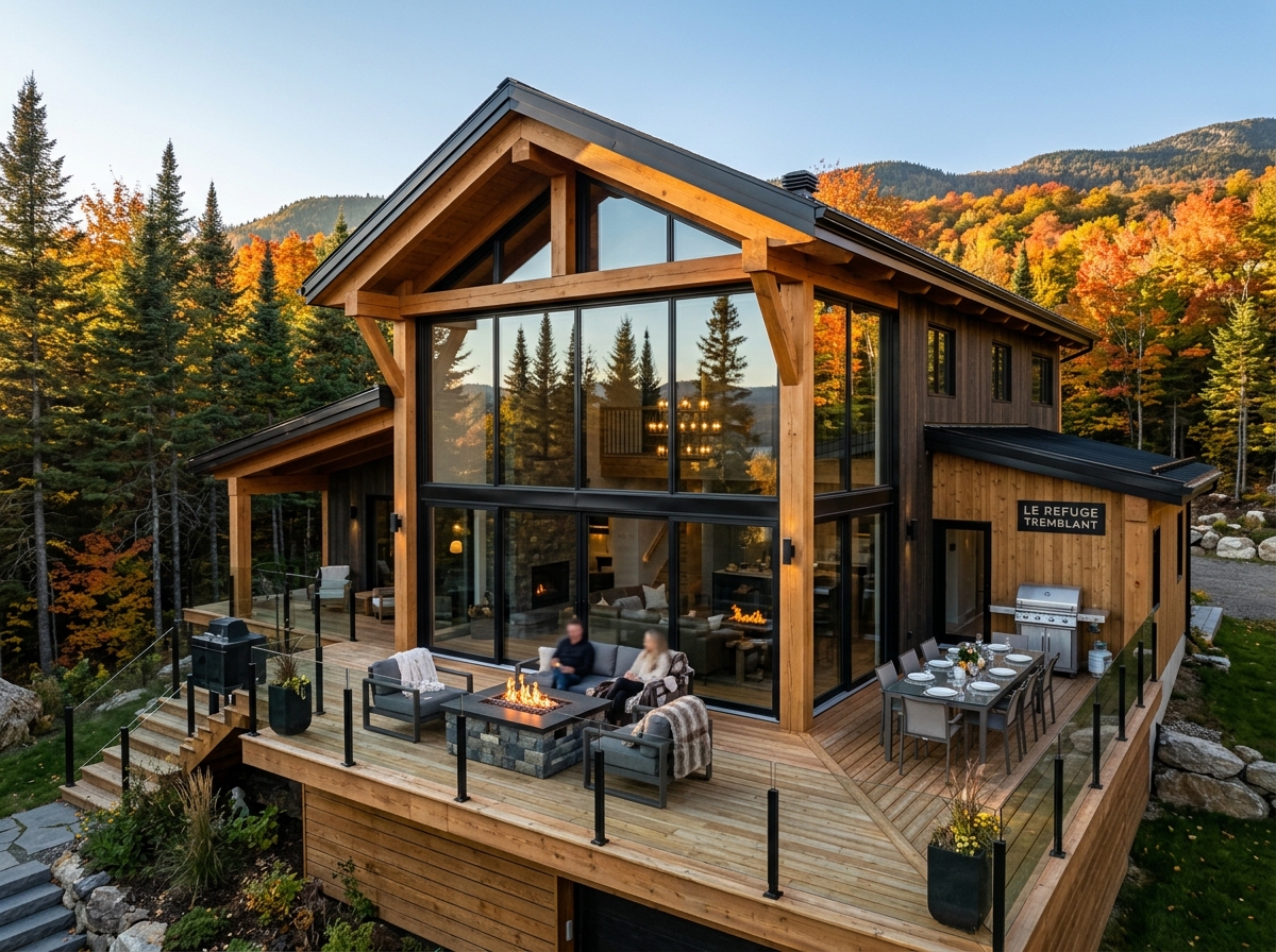 Modern Scandinavian luxury chalet with panoramic glass and wrap-around terrace in Lac-Supérieur Mont-Tremblant